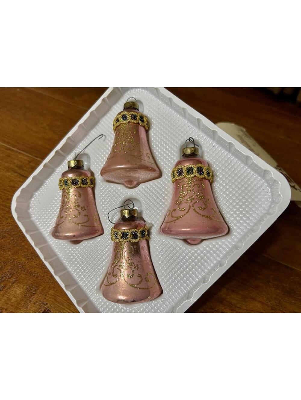 Vintage Christmas by Krebs Hand Decorated Glass Bell Ornaments with Crown Caps -